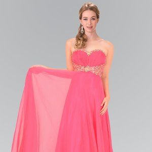 NEW SLEEVELESS STRAPLESS A-LINE CHIFFON GOWN EMBROIDERED WITH RHINESTONES GL1075